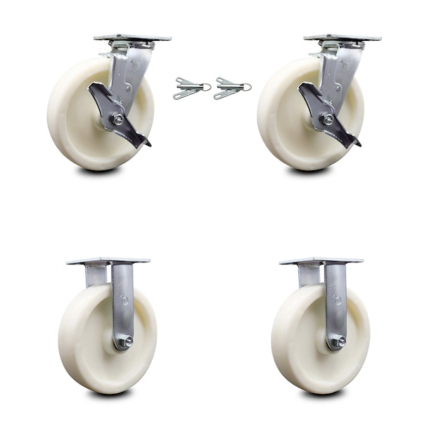 8 Inch Nylon Caster Set with 2 Brakes/Swivel Lock 2 Rigid